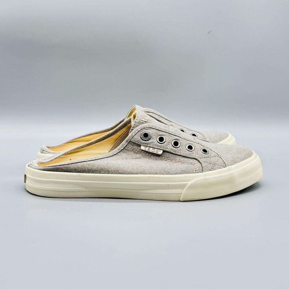 Taos Shoes Womens 8.5 Gray Canvas Mule Slip On Sneaker Comfort Casual Backless